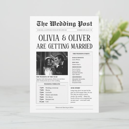 Budget, QR code, grappige krant bruiloft Kaart (Staand voorkant)