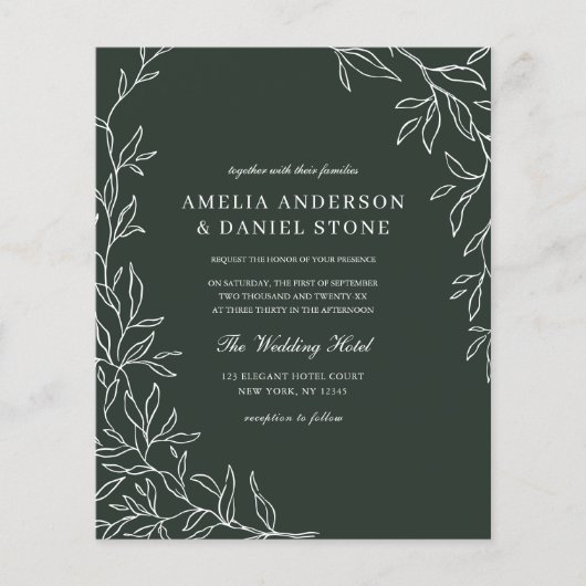 Budget QR Code Green Leaf Huwelijksuitnodiging (Voorkant)