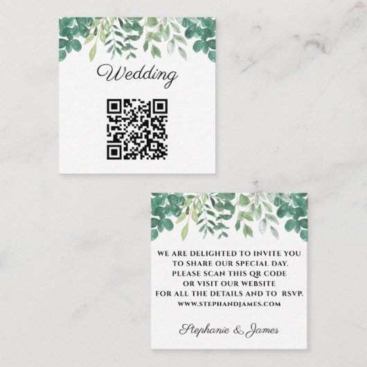Budget QR Code Greenery Wedding Uitnodiging (Voorkant / Achterkant)