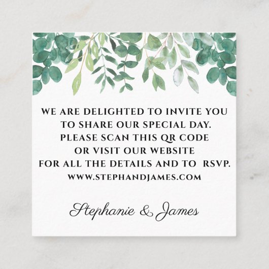 Budget QR Code Greenery Wedding Uitnodiging (Achterkant)