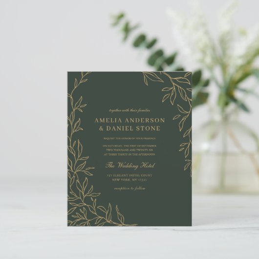 Budget QR Code Groen Goud Uitnodiging (Staand voorkant)