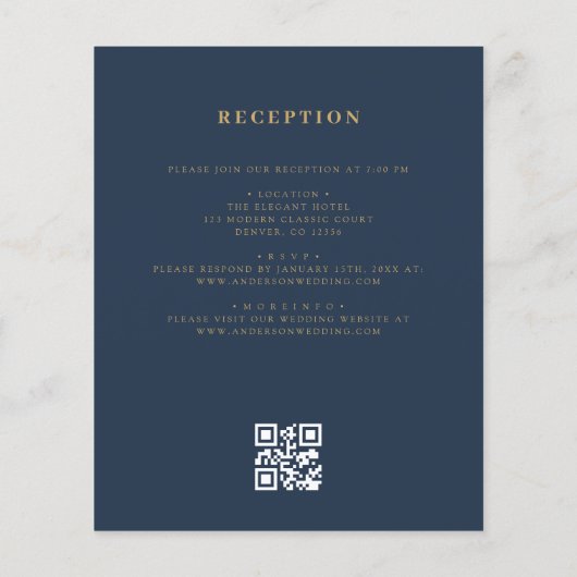 Budget QR Code Marine Blauw Goud Uitnodiging (Achterkant)