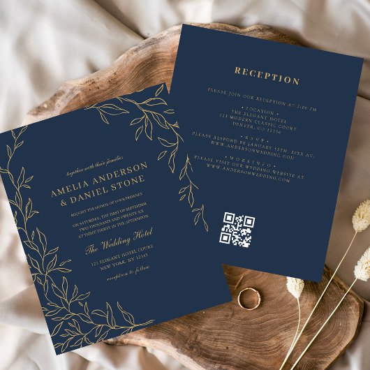 Budget QR Code Marine Blauw Goud Uitnodiging Flyer