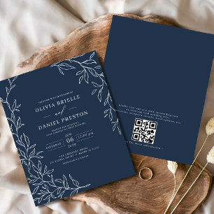 Budget QR Code Marine Blauwe Huwelijksuitnodiging