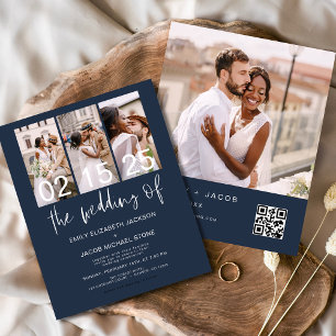 Budget QR Code Marine Blauwe Huwelijksuitnodiging Flyer