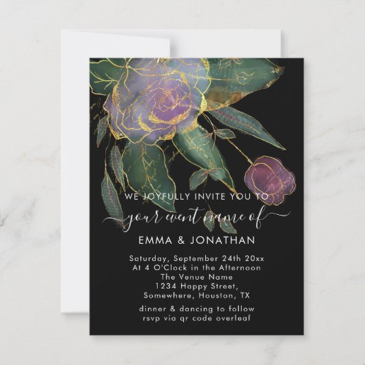 Budget QR Code Marsala Gold Flowers Black (Voorkant)