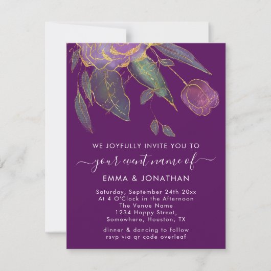 Budget QR Code Marsala Gold Flowers Paars (Voorkant)