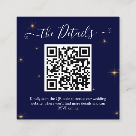 Budget QR-code Midnight Stars Wedding Website Informatiekaartje (Voorkant)