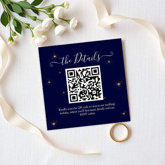 Budget QR-code Midnight Stars Wedding Website Informatiekaartje