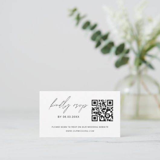 Budget QR Code Minimalist RSVP Weduwwebsite Informatiekaartje (Staand voorkant)