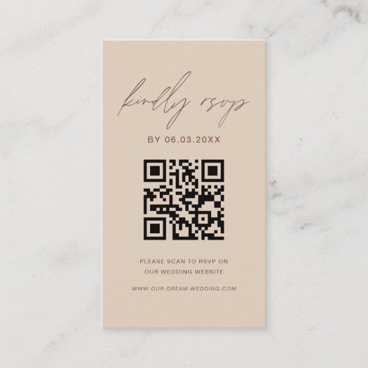 Budget QR Code Minimalist RSVP Weduwwebsite Informatiekaartje (Voorkant)