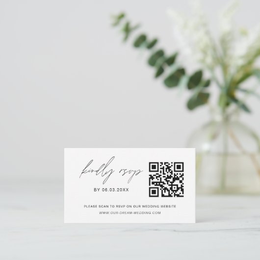 Budget QR Code Minimalist RSVP Weduwwebsite Informatiekaartje (Staand voorkant)