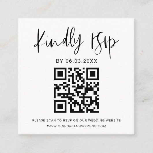Budget QR Code Minimalist RSVP Weduwwebsite Informatiekaartje (Voorkant)