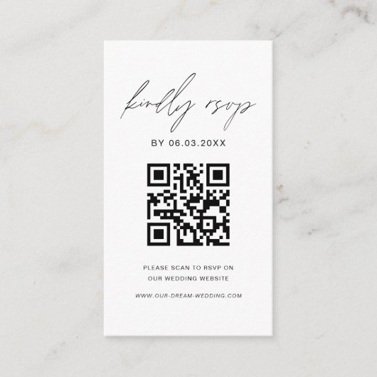 Budget QR Code Minimalist RSVP Weduwwebsite Informatiekaartje (Voorkant)