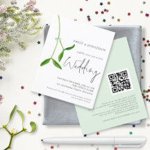 Budget QR Code Mistletoe kerstbruiloft Uitnodiging