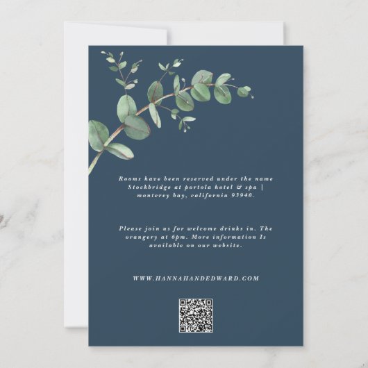 Budget QR code navy blue Eucalyptus leaf Kaart (Achterkant)