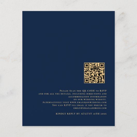 Budget QR Code Navy Gold Script Weddenschap (Achterkant)