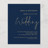 Budget QR Code Navy Gold Script Weddenschap (Voorkant)