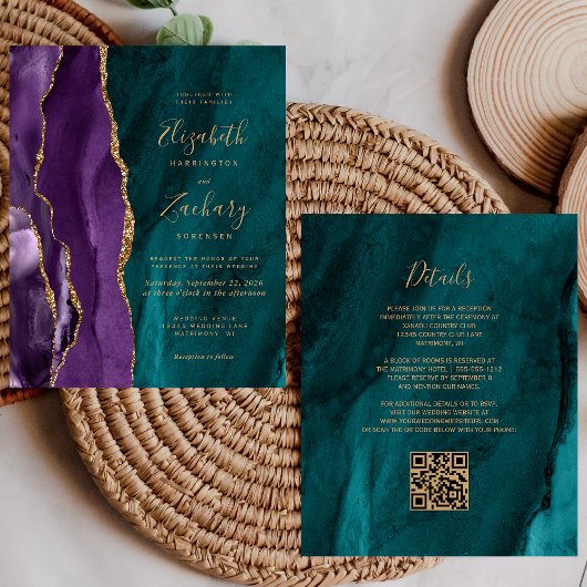 Budget QR-code paars goud teal agaat bruiloft