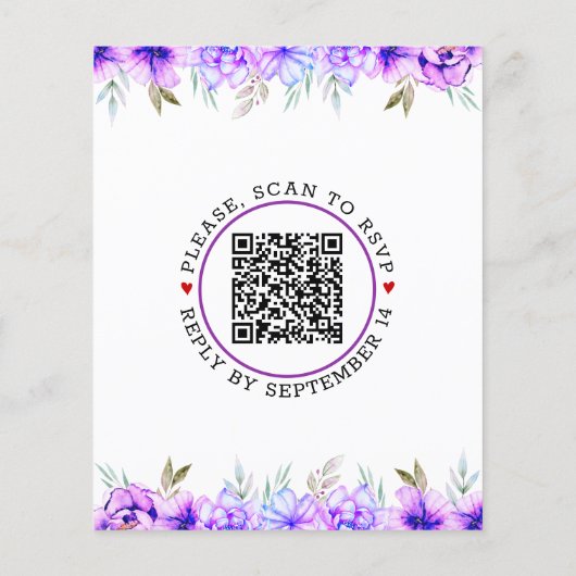 BUDGET QR code paarse bloemen bruiloft uitnodiging (Achterkant)