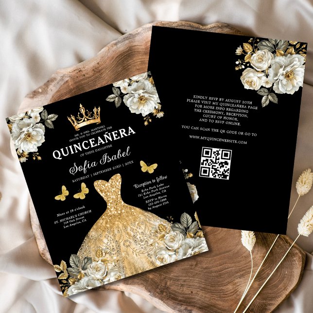 Budget QR Code Quinceanera Bloemrijke Gouden Prins (Creator heeft geüpload)