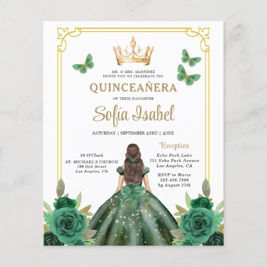 Budget QR-code Quinceanera Emerald Green Flyer (Voorkant)