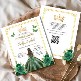Budget QR-code Quinceanera Emerald Green Flyer