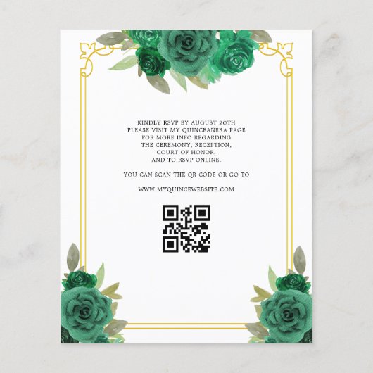 Budget QR-code Quinceanera Emerald Green Flyer (Achterkant)