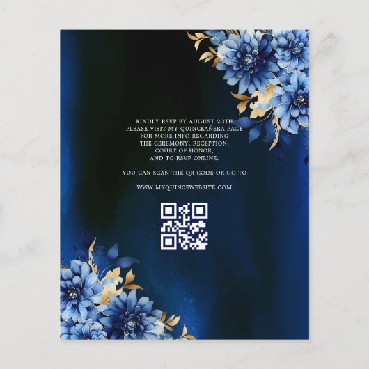 Budget QR-code Quinceanera Royal Blue Princess Flyer (Achterkant)