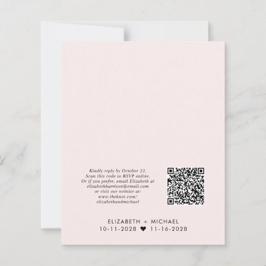 Budget QR Code roze bruiloft ReceptIon Uitnodiging (Achterkant)