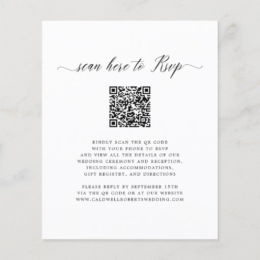 Budget QR Code RSVP Calligrafie Weduwen Uitnodigin (Achterkant)