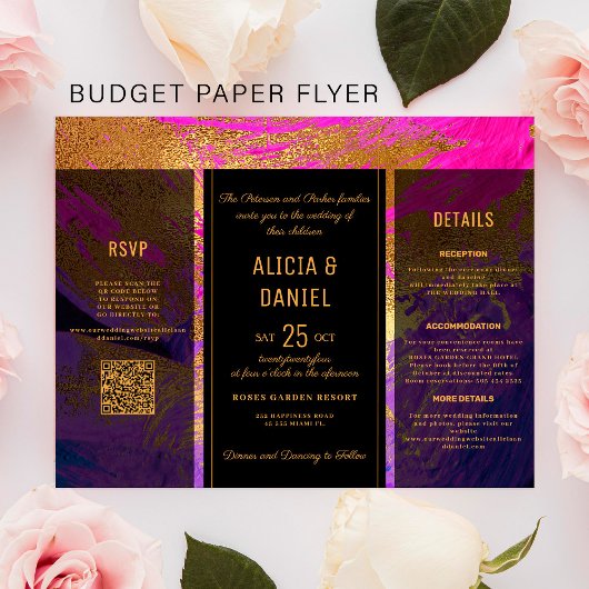 Budget QR code rsvp details bruiloft uitnodiging Flyer
