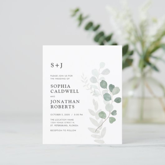 Budget QR Code RSVP Eucalyptus Weduwen Uitnodiging (Staand voorkant)