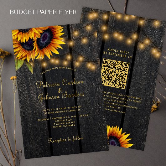 Budget QR-code rustieke zonnebloem trouwuitnodigin Flyer