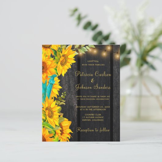 Budget QR code rustige sunflower bruiloft uitnodig (Staand voorkant)