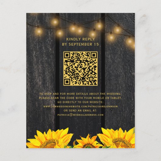 Budget QR code rustige sunflower bruiloft uitnodig (Achterkant)