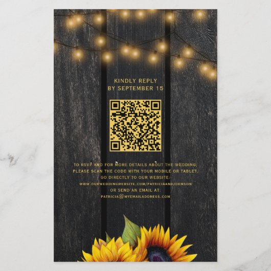 Budget QR code rustige sunflower bruiloft uitnodig Flyer (Achterkant)
