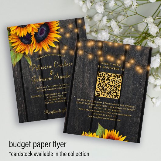 Budget QR code rustige sunflower bruiloft uitnodig Flyer
