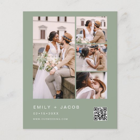 Budget QR Code Sage Green bruiloft uitnodiging Flyer (Voorkant)