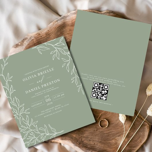 Budget QR Code Sage Green bruiloft uitnodiging Flyer