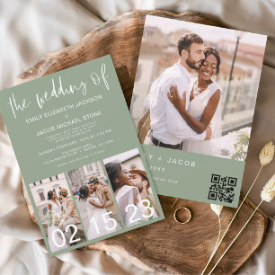 Budget QR Code Sage Green bruiloft uitnodiging Flyer