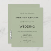 Budget QR Code Sage Green Wedding Invite (Voorkant / Achterkant)