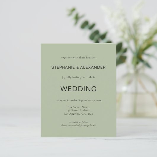 Budget QR Code Sage Green Wedding Invite (Staand voorkant)