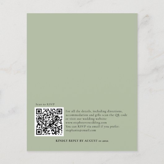 Budget QR Code Sage Green Wedding Invite (Achterkant)