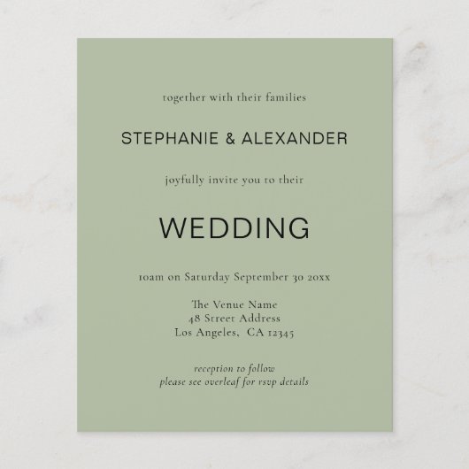 Budget QR Code Sage Green Wedding Invite (Voorkant)