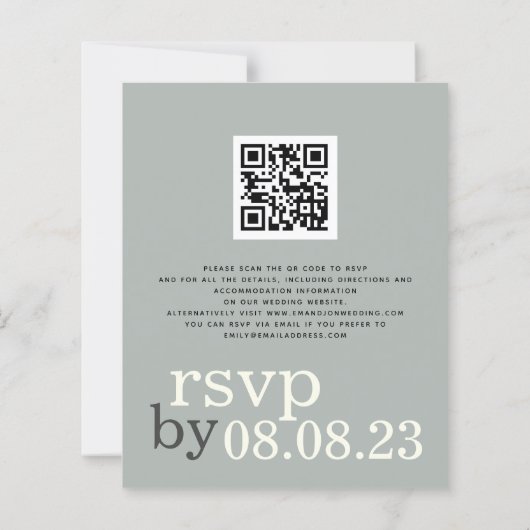 BUDGET QR code Sage Ivory Text Weddenschap Uitnodi (Achterkant)