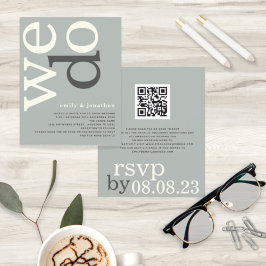 BUDGET QR code Sage Ivory Text Weddenschap Uitnodi