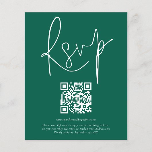 Budget QR Code Script Bruiloft Smaragd RSVP (Voorkant)