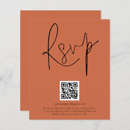 Budget QR Code Script Weddenschap Terracotta RSVP (Voorkant / Achterkant)