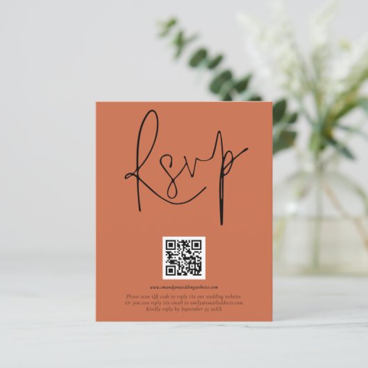 Budget QR Code Script Weddenschap Terracotta RSVP (Staand voorkant)